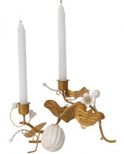 Juliska Forest Walk Pumpkin & Vine Gold Double Candlestick Holder - 11"