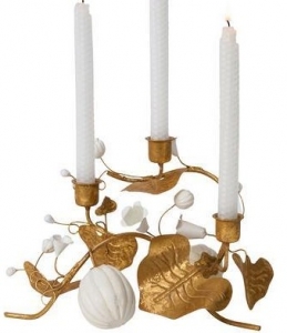 Juliska Forest Walk Pumpkin & Vine Gold Triple Candlestick Holder - 12"