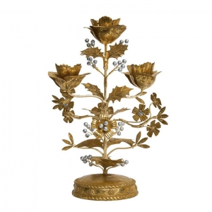 Juliska Forest Walk Holly Centerpiece Candelabra / Gold/Silver - 13"