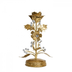 Juliska Forest Walk Holly Candlestick / Gold/Silver - 9"