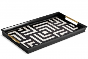 L'Objet Dedale Rectangular Tray - Black + White Natural Shells - Large