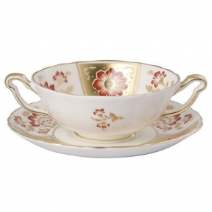 Royal Crown Derby Derby Panel Red Cream Soup Cup Stand