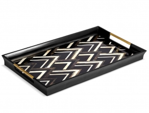 L'Objet Deco Noir Rectangular Tray - Black + Grey + White Natural Shells - Large