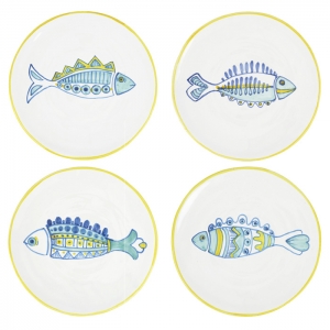 Vietri Elba's Fish Assorted Fish Salad Plates / 9"  - Set of 4