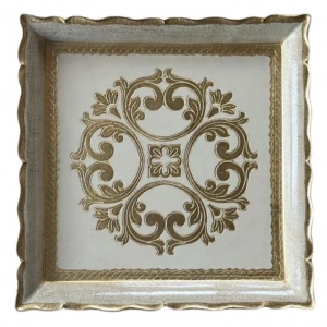 Arte Italica Florentino Baroque Wooden Square Tray, Taupe