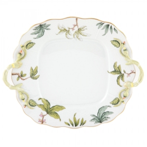 Herend Foret Garland Square Cake Plate With Handles - 9.5"