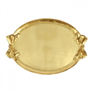Vietri Florentine Wooden Gold Bow Handled Oval Tray