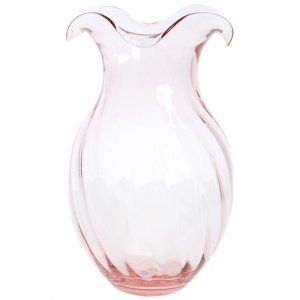 Vietri Hibiscus Glass Pink Vertical Fluted Large Vase - 9.75"