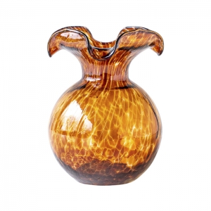 Vietri Hibiscus Glass Brown Tortoiseshell Small Fluted Vase  - 7"