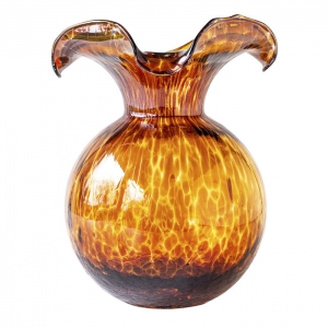 Vietri Hibiscus Glass Brown Tortoiseshell Medium Fluted Vase - 10"