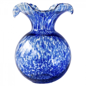 Vietri Hibiscus Glass Cobalt Tortoiseshell Large Fluted Vase - 12"