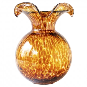 Vietri Hibiscus Glass Brown Tortoiseshell Large Fluted Vase - 12"
