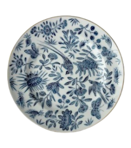 Mottahedeh Sacred Bird and Butterfly Blue Bread Plate - 7"