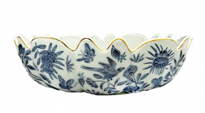 Mottahedeh Sacred Bird + Butterfly Blue Scalloped Bowl - 10.5"