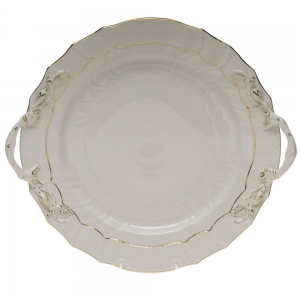 Herend Golden Edge Chop Plate W/Handles12"D