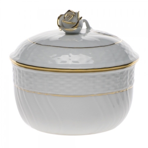 Herend Golden Edge Cov Sugar W/Rose(10 Oz) 4"H