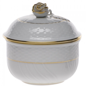 Herend Golden Edge Cov Sugar W/Rose(6 Oz) 4"H