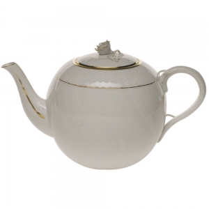 Herend Golden Edge Tea Pot W/Rose(60 Oz) 6.5"H