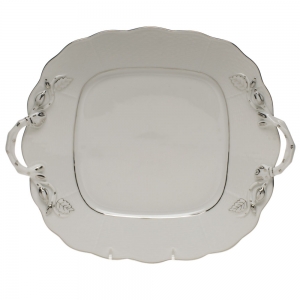 Herend Platinum Edge Square Cake Plate W/Handles9