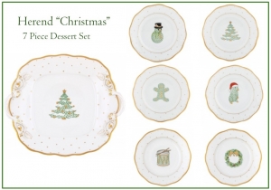 Herend "Christmas" 7 Piece Dessert Set