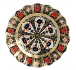 Royal Crown Derby Old Imari Solid Gold Band Fluted Dessert Plate - 8.6"