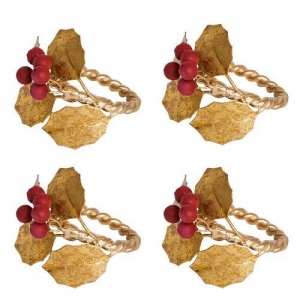 Juliska Forest Walk Holly with Berries Napkin Ring Set/4 - Multi