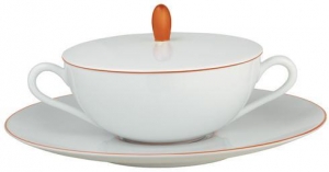 Raynaud Monceau - Orange Cream Soup Covered Cup & Saucer