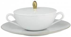 Raynaud Monceau - Gold Cream Soup COVERED SOUP CUP + SAUCER