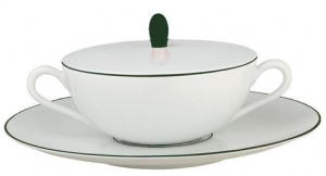 Raynaud Monceau - Empire Green Cream Soup Covered Cup & Saucer