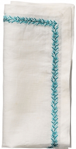 Kim Seybert Jardin Napkin -White/Turquoise - Set 4