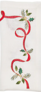 Kim Seybert Xmas Ribbon Napkin / White - Red - Green