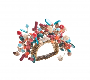 Kim Seybert Cozumel Coral/Turquoise Napkin Ring - Set 4