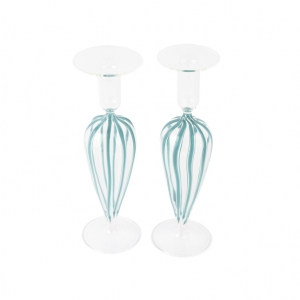Vietri Nuovo Stripe Teal Candlesticks - Set of 2