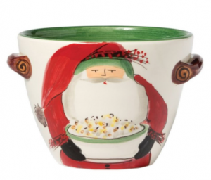 Vietri Old St. Nick Handled Deep Serving Bowl w/ Popcorn