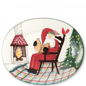 Vietri Old St. Nick Large Oval Platter with Santa Reading