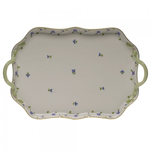 Herend Blue Garland Rec Tray W/Branch Handles -18"