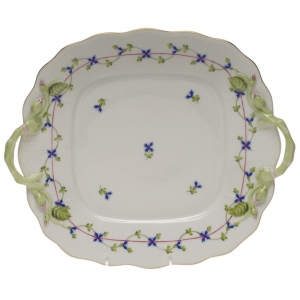 Herend Blue Garland Square Cake Plate w/Handles