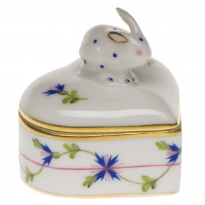 Herend Heart Box w/ Bunny - Blue Garland
