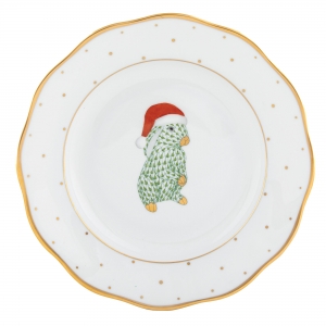 Herend Christmas Dessert Plate / Santa Bunny  -8.25"