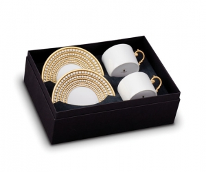 L'Objet Perlee Gold Tea Cup + Saucer (Gift Box of 2)