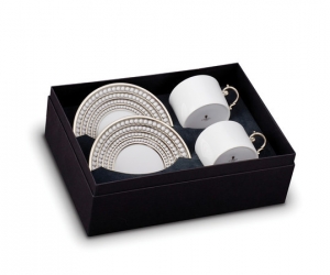 L'Objet Perlee Platinum Tea Cup + Saucer (Gift Box of 2)