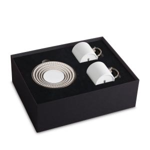 L'Objet Perle Platinum Espresso Cup + Saucer - Set 2