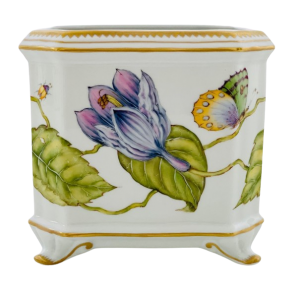 Anna Weatherley Purple Blue Flower w Yellow/ Green Butterfly Square Cachepot