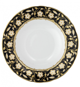 Royal Crown Derby Primrose Rimmed Soup Bowl / Black - 8.5"