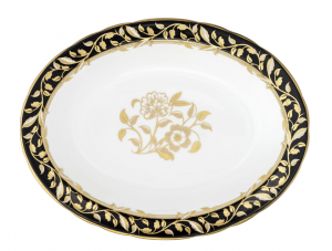 Royal Crown Derby Primrose Open Vegetable Dish / Black - 9"