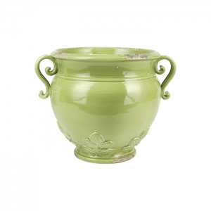 Vietri Rustic Garden Pistachio Basil Round Planter