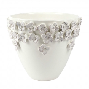 Vietri Rustic Garden White Flower Medium Cachepot