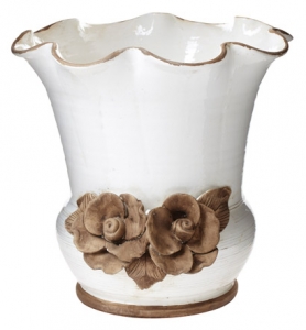 Vietri Rustic Garden White Scalloped Planter w/ Flowers