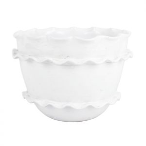 Vietri Rustic Garden White Ruffle Round Planter