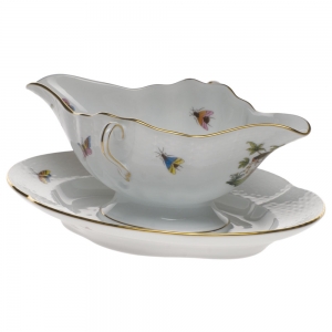 Herend Rothschild Bird Gravy Boat W/Fixed Stand0.75